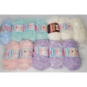 12 Skeins of Bernat Baby Eye Lash Yarn Pink Purple Light Blue Light Green Cream